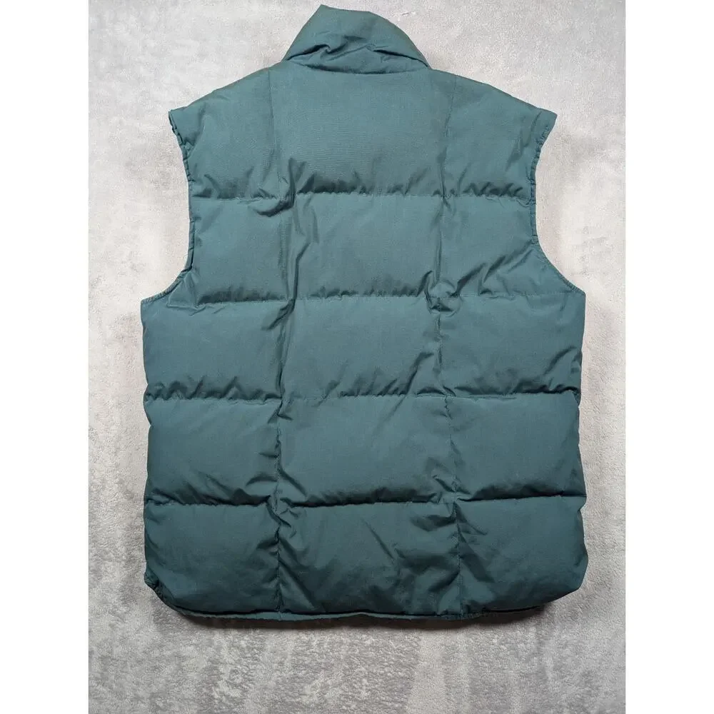 Vintage Eddie Bauer Goose Down Puffer Vest Mens Large Green Zip Up Snap Pockets